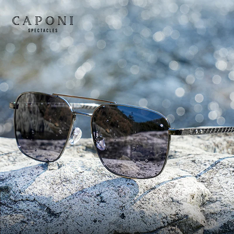 CAPONI Photochromic Sunglasses For Men Alloy Carbon Firber Polarized Sun Glasses 100% UV400 Original Brand Design Shades BS23027