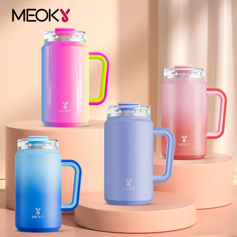 

Meoky 50oz Cup Soft Handle Vacuum Insulated Tumbler Stainless Steel Leak proof Coffee Mug Large Capacity Portable Water Bottle