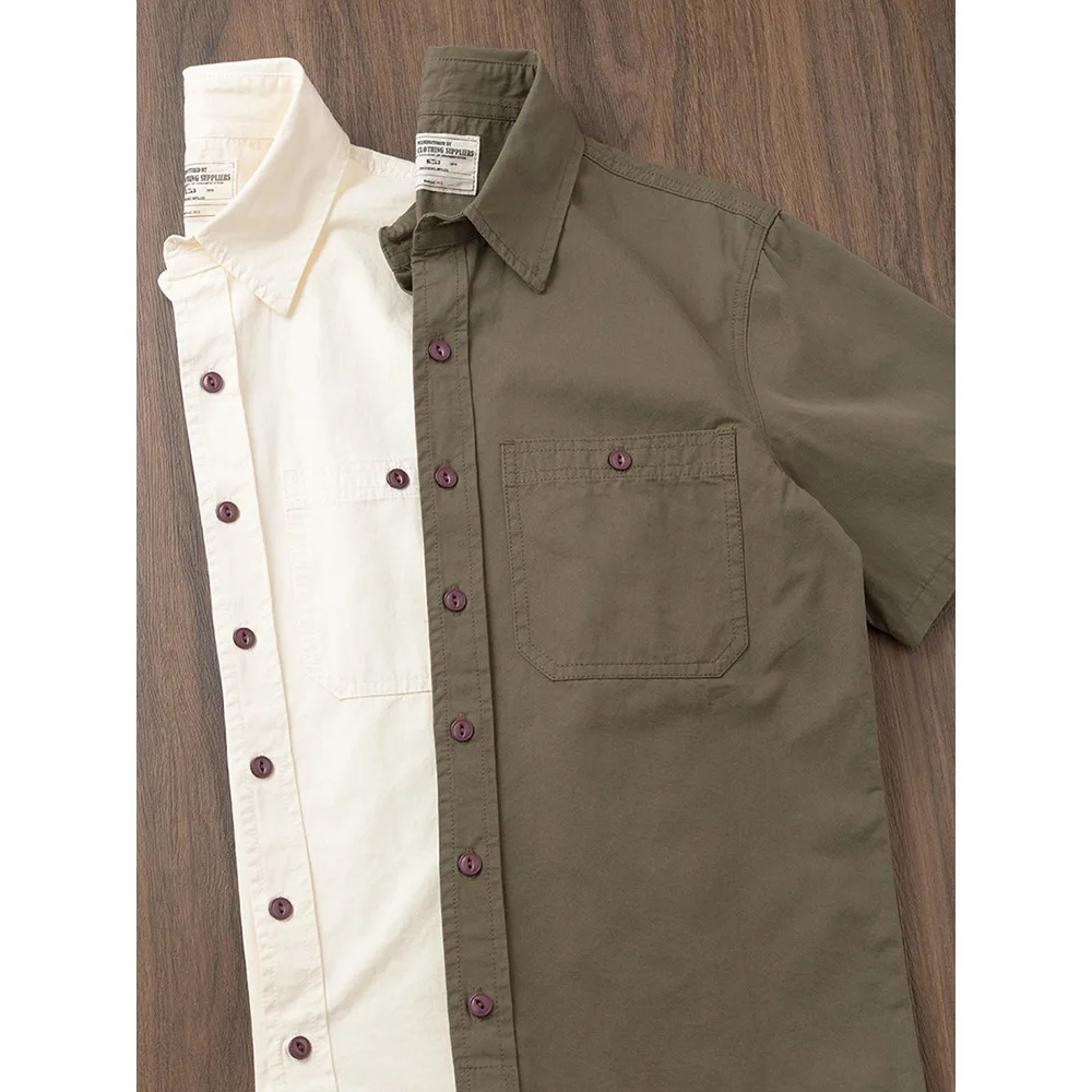 Retro Amei Kaji Pure Cotton Summer Loose American Multi-Pocket Working Short Sleeve Shirt Men's Half Sleeve Shirt