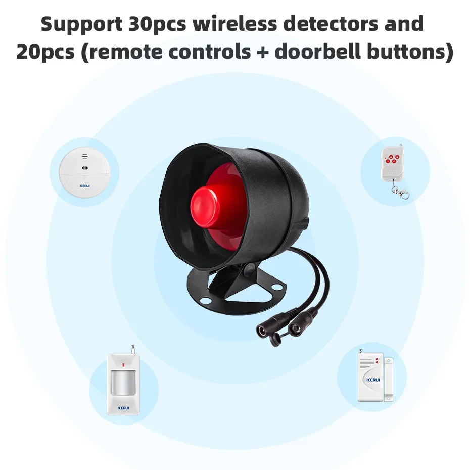 KERUI Sistema di allarme domestico wireless Kit sistema di allarme antifurto Sirena di allarme altoparlante con allarme da 110 dB Funziona con garage Casa Magazzino