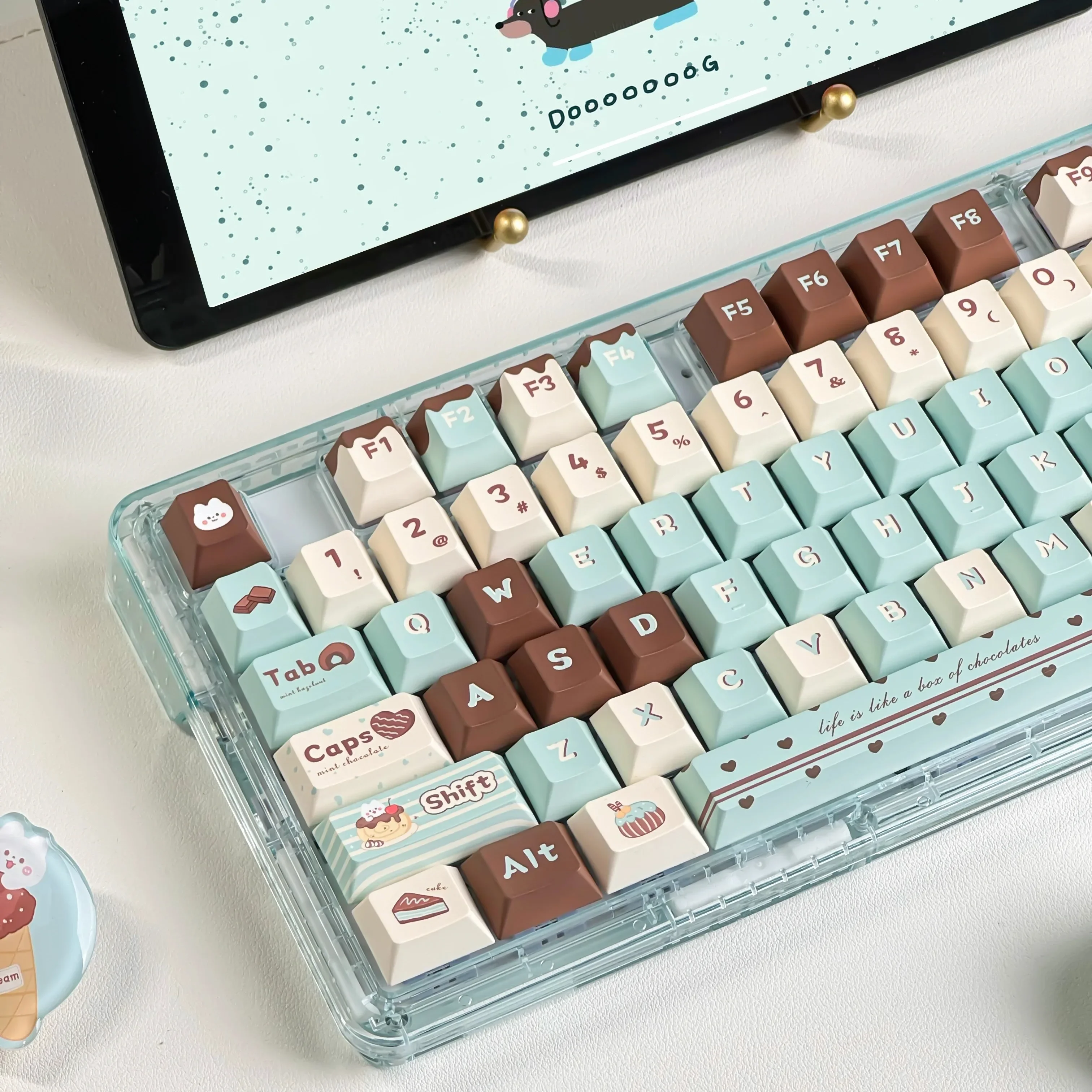 

Mint Chocolate Keycaps Original Height Pbt Full Five-Sided Sublimation Original Customized Mechanical Keyboard Keycaps