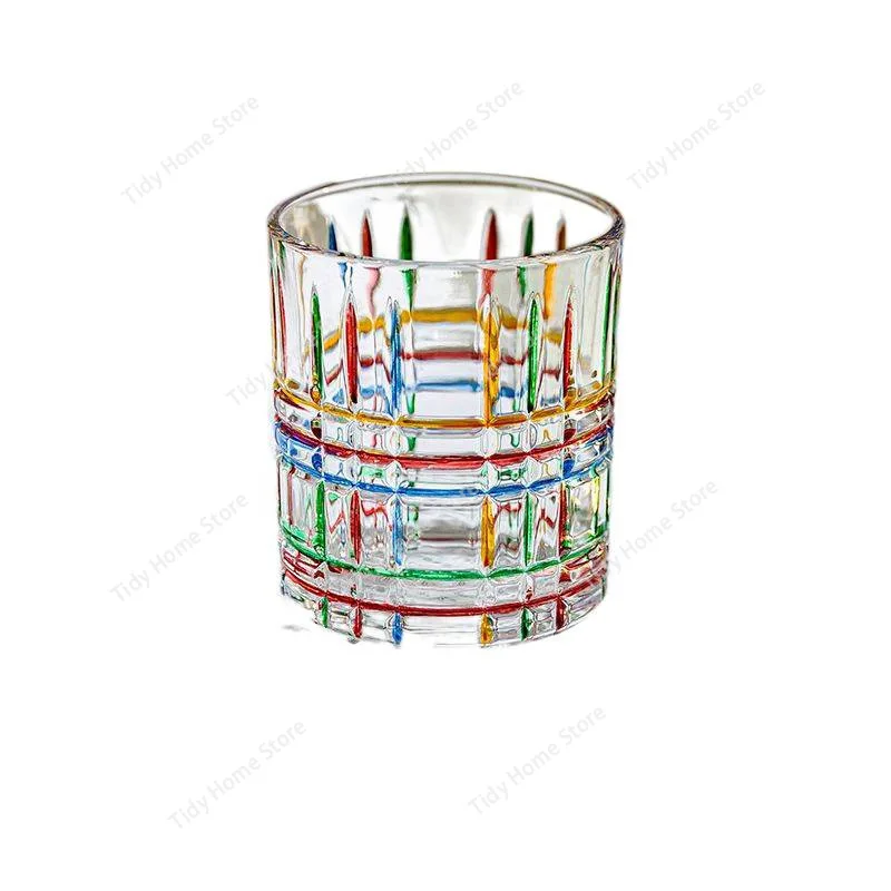 Rainbow Light Vintage Cup, Hand-painted Square Mosaic, Niche Woven Glass Cup, Ins High Appearance Level Water Cup