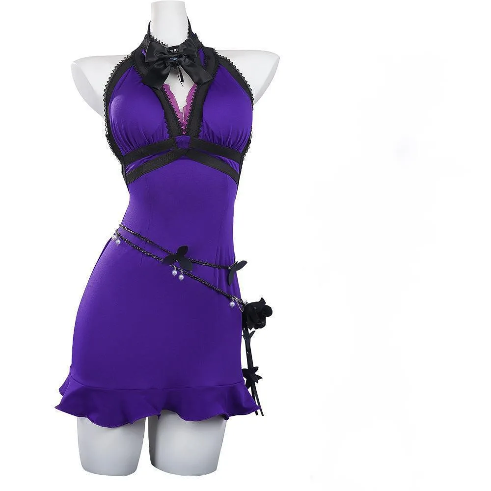 Disfraz de Final Fantasy 7 Tifa, disfraz de Tifa, vestido morado de una pieza, vestido lujoso