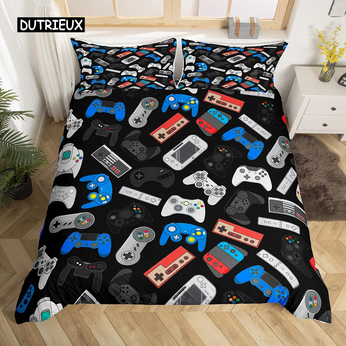 Gamepad Duvet Cover Set Microfiber Gamer Player Gaming Joystick Comforter Cover Queen Size Kids Boys Video Game Twin Bedding Set