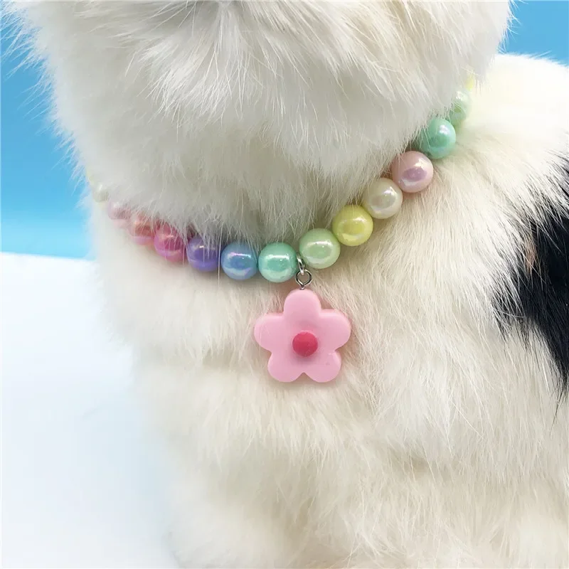 Cute Flower Pendant Pet Pearl Collar Dog Princess Necklace Cat Jewelry Collar Puppy Accessories Dog Chain Chihuahua Jewelry