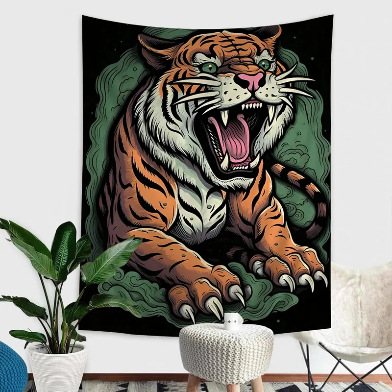 VIKAMA Old School Tattoo Art Tapestry Wall Art for Bedroom, Living Room, Dorm, Retro Pin-up & Leopard Room Decor