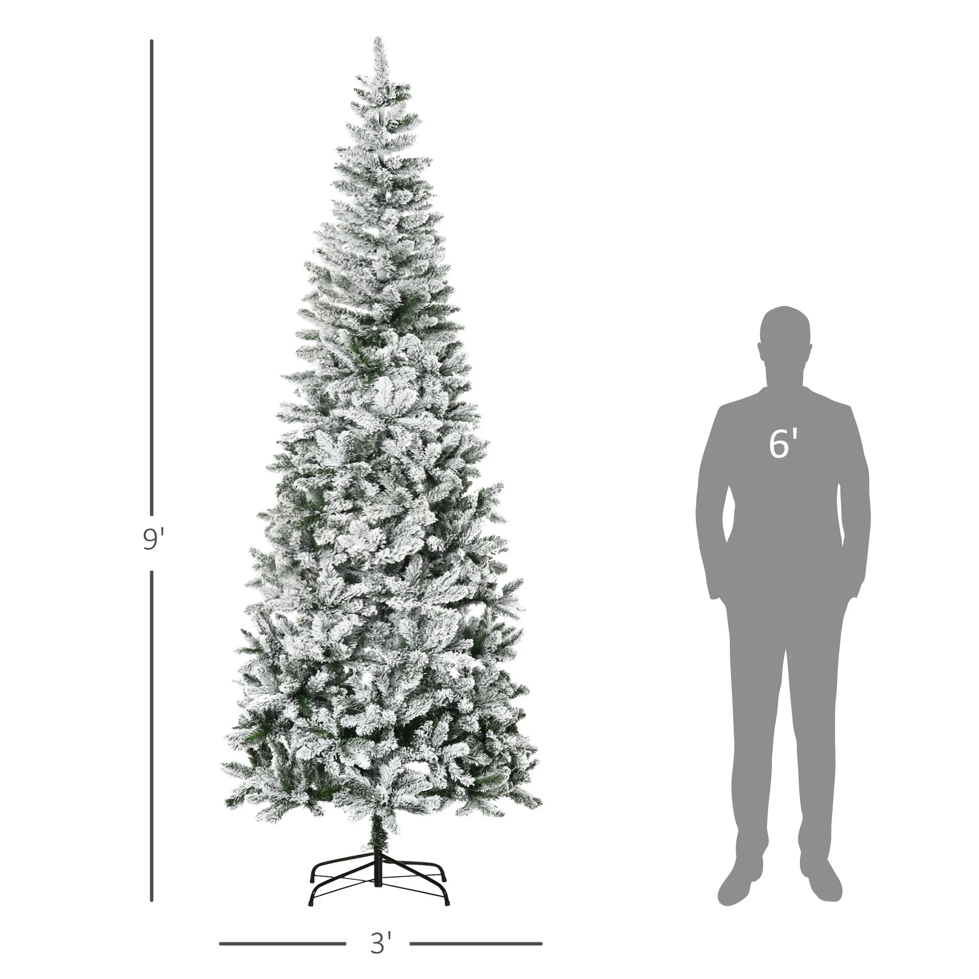 9' Artificial White Flocked Christmas Tree Pencil Tree Holiday Home Decoration