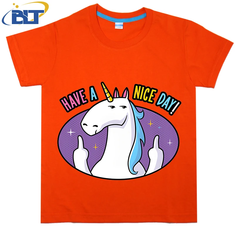 Camiseta con estampado de unicornio para niños, tops informales de manga corta de algodón para niños y niñas, Have a nice day, Verano