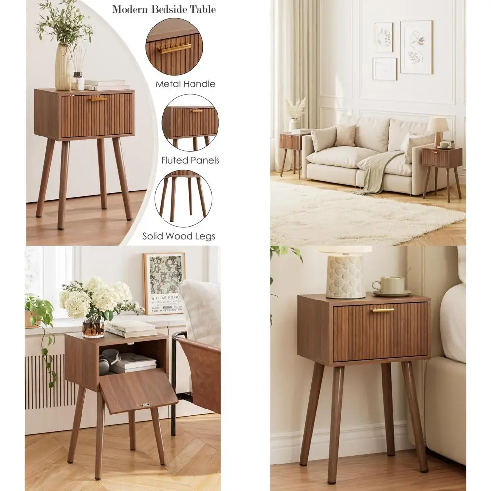 

Walnut Latched Door Nightstand, Vintage-Inspired Small Bedroom or Living Room Side Table