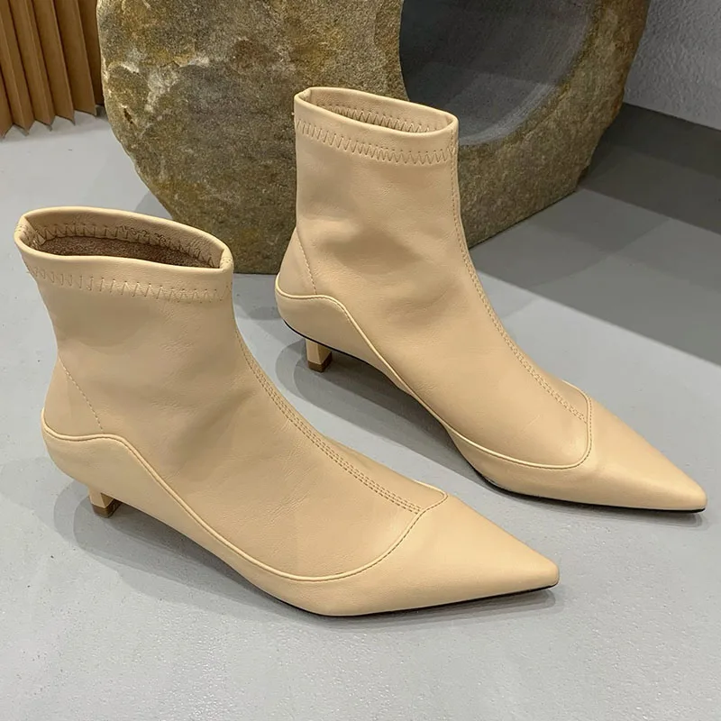 2024 Winter New Brand Women Ankle Boots Fashion Pointed Toe Slip On Ladies Elegant Short Boots Shoes Dress Pumos Shoes New Boots