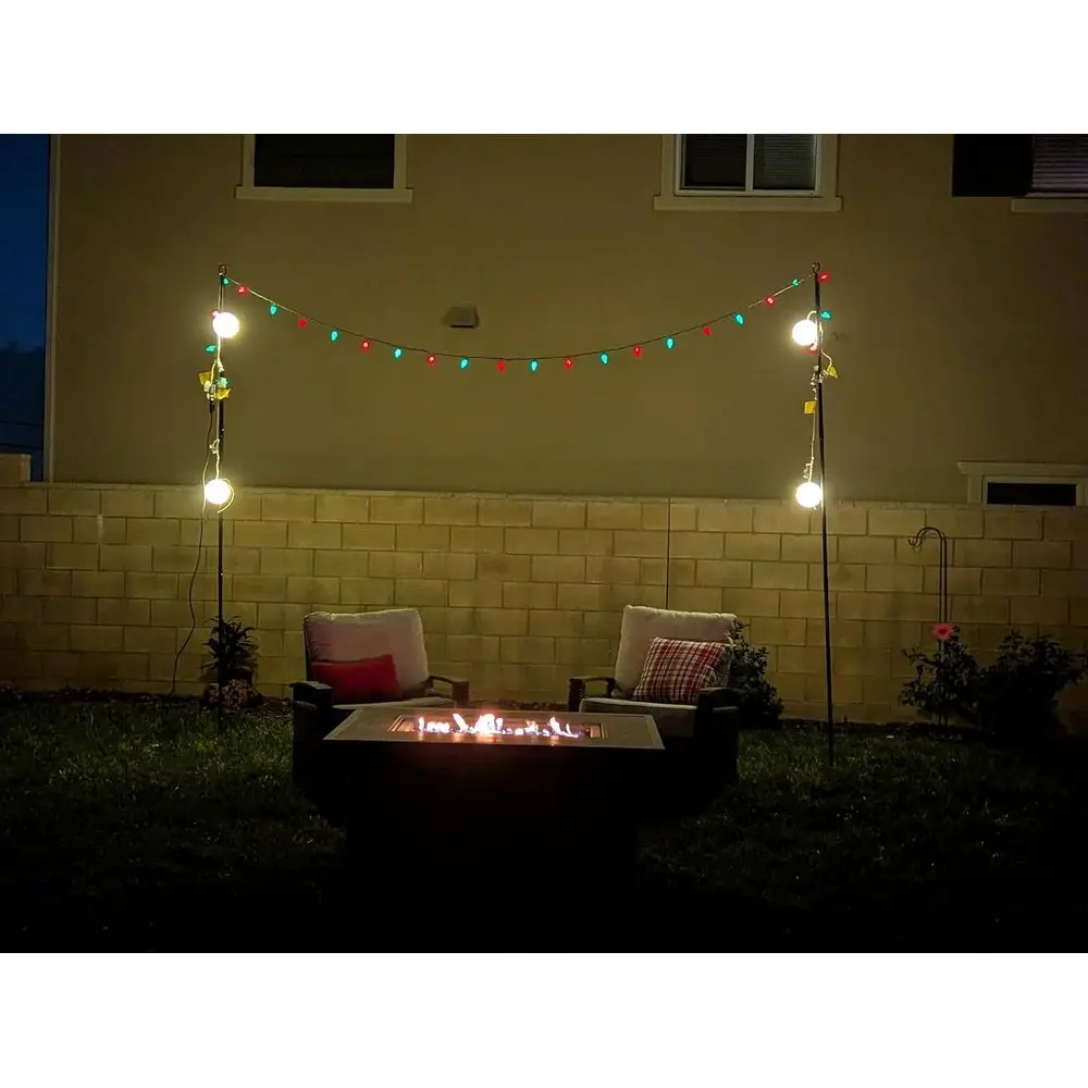 Yard Butler String Light Poles – Pacote com 2, Postes Externos Reforçados de 10 pés com Base de 13 polegadas de largura e Gancho de Topo em Espiral, Montagem Rápida, W