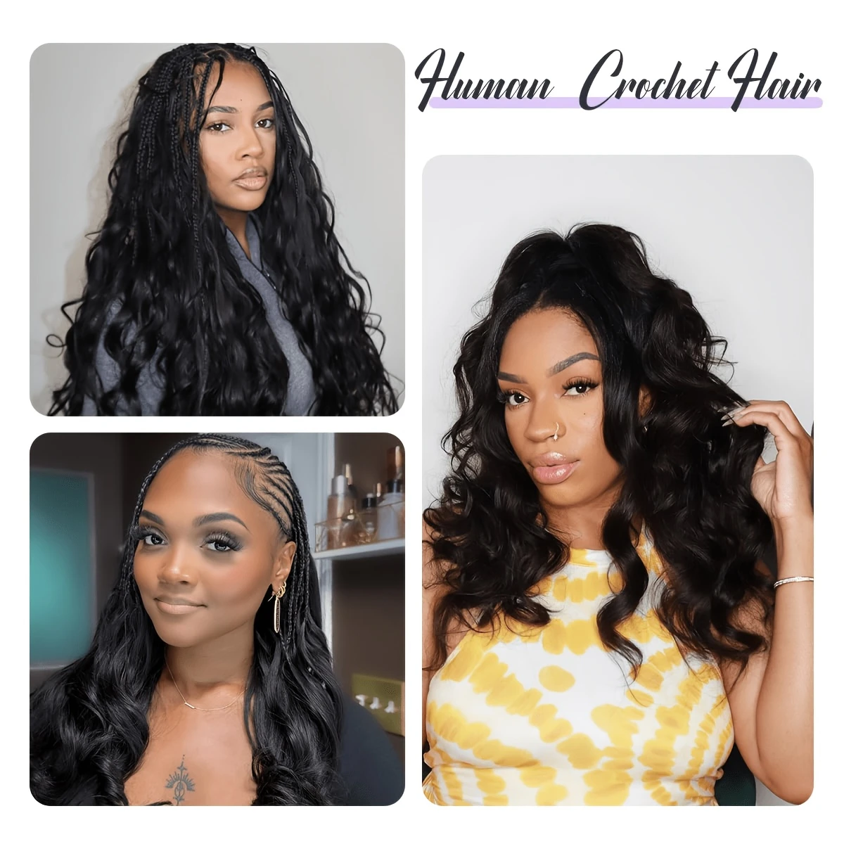 Body Wave Pre Separated Crochet Human Hair Extensions Brazilian Hair for Boho Braiding Knotless Feather Braids Natural Color for Black Women