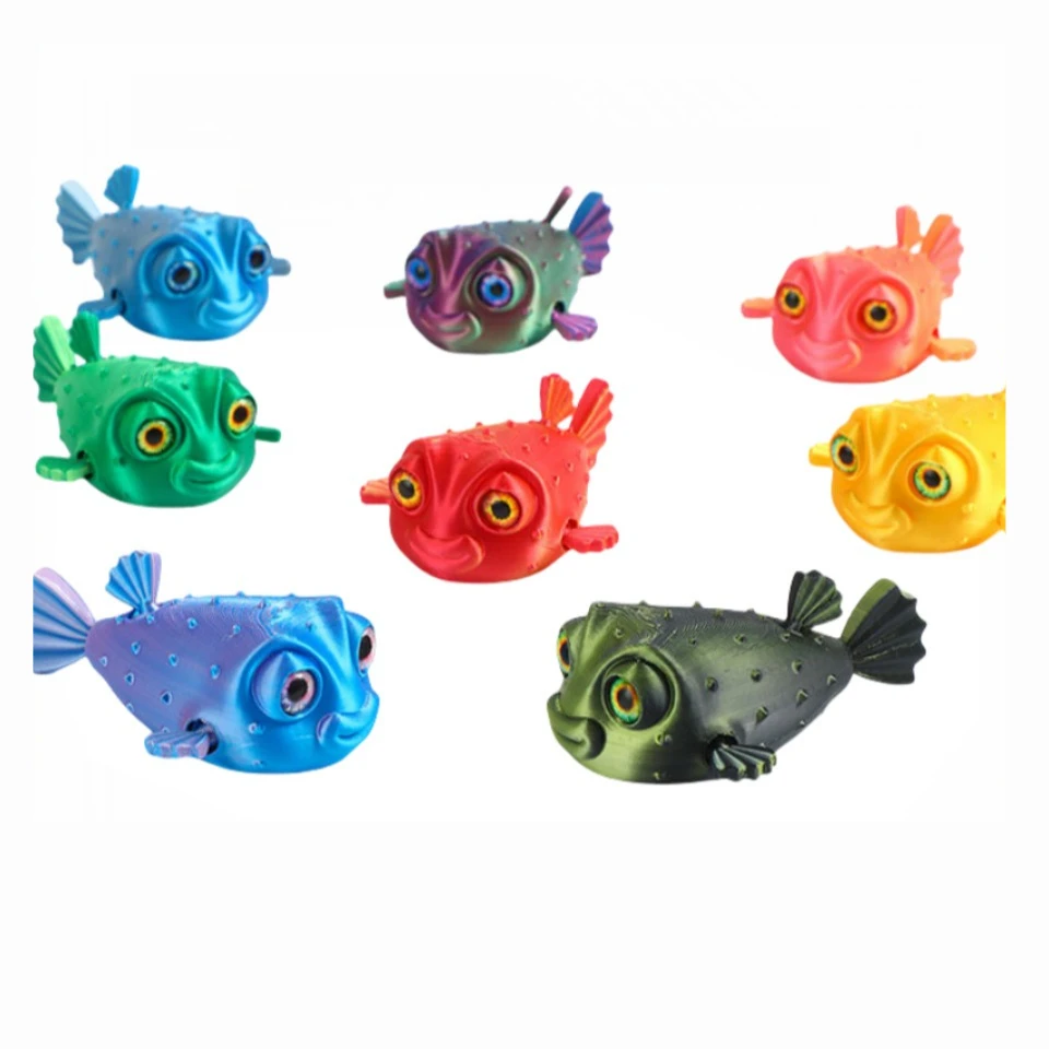 3D Printing Cute Puffer Fish Ornament Joint Simulation Eye Children's Simulation Birthday Gift Home Decoration Crafts