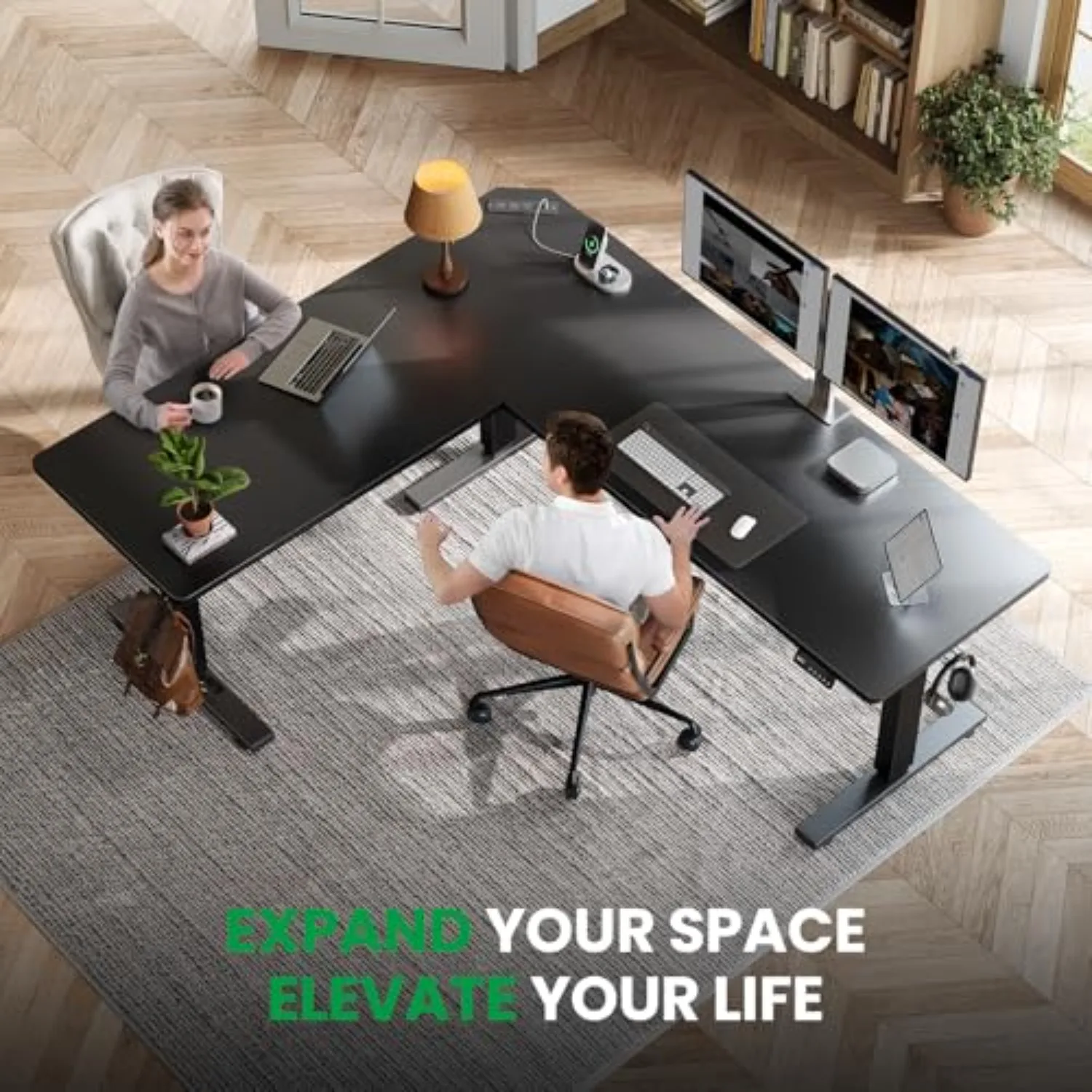 L-Shaped Standing Desk - 63 x 55 Inch Adjustable Corner Standing Desk with Charging Station - L Shape Sit Stand Table