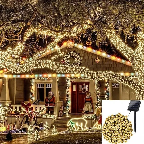 Guirnalda de luces solares para exteriores, iluminación de energía Solar impermeable, 8 modos centelleantes para Navidad, Patio, árbol, jardín, boda