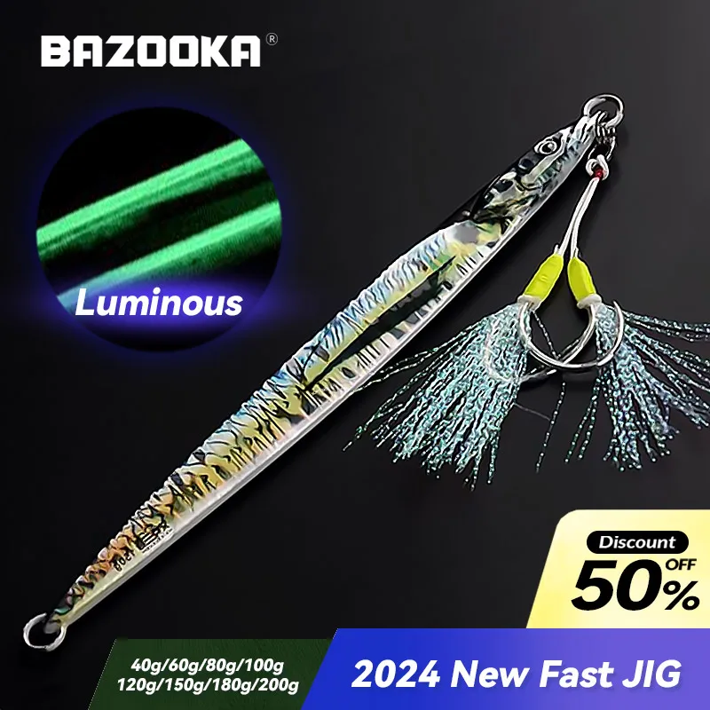 Bazooka Fast JIG Fishing Lure Lead Long Metal Cast UV Spoon Sinking Artificial SLOWER Shore Sea Boat Bass Pike Tynny Winter Bait