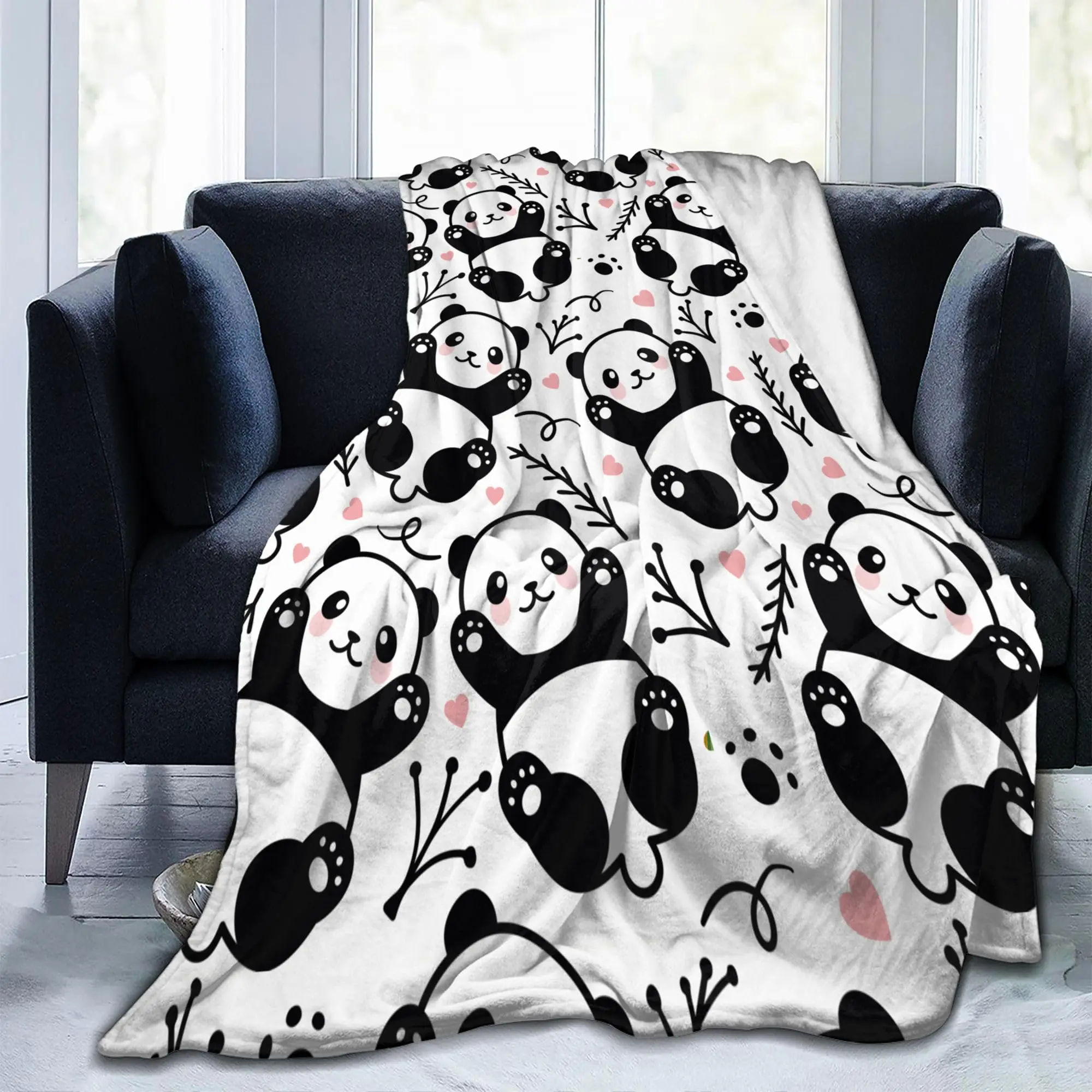 Panda Flannel Blanket Cartoon Animal Fuzzy Warm Throw Blanket for All Season Bedding Sofa Couch House Warming Decor Idea Gifts