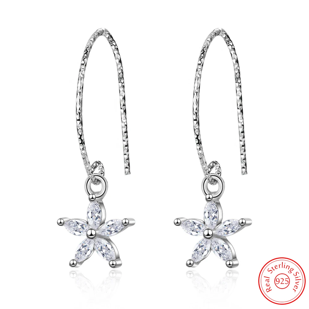 

Quality Jewelry New Woman's 925 Sterling Silver Crystal Fashion Flower Drop Earrings Fashion FQL25054