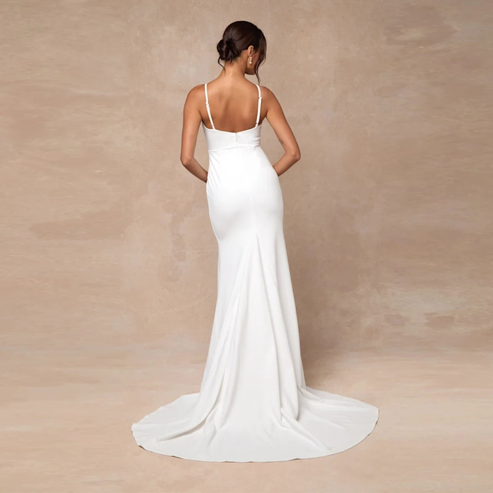 Customized Sheath Long Wedding Dress for Women with Lace Details, Spaghetti Straps Side Slit Chic Bride Dresses Bridal Gowns