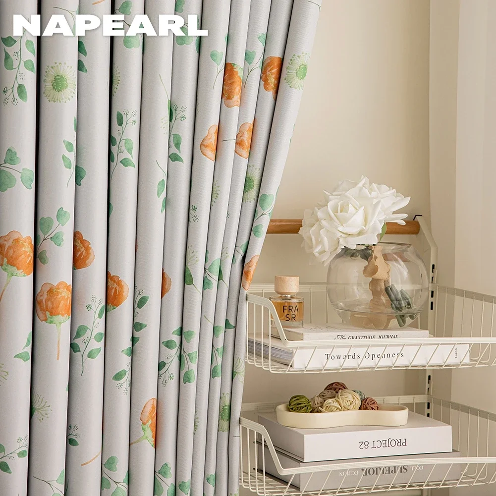 LEEJOOM Romantic Spring Curtain Green Leaves Floral Flower Printed Curtain Window Door Blinds Panel for Living Room Bedroom 1PC