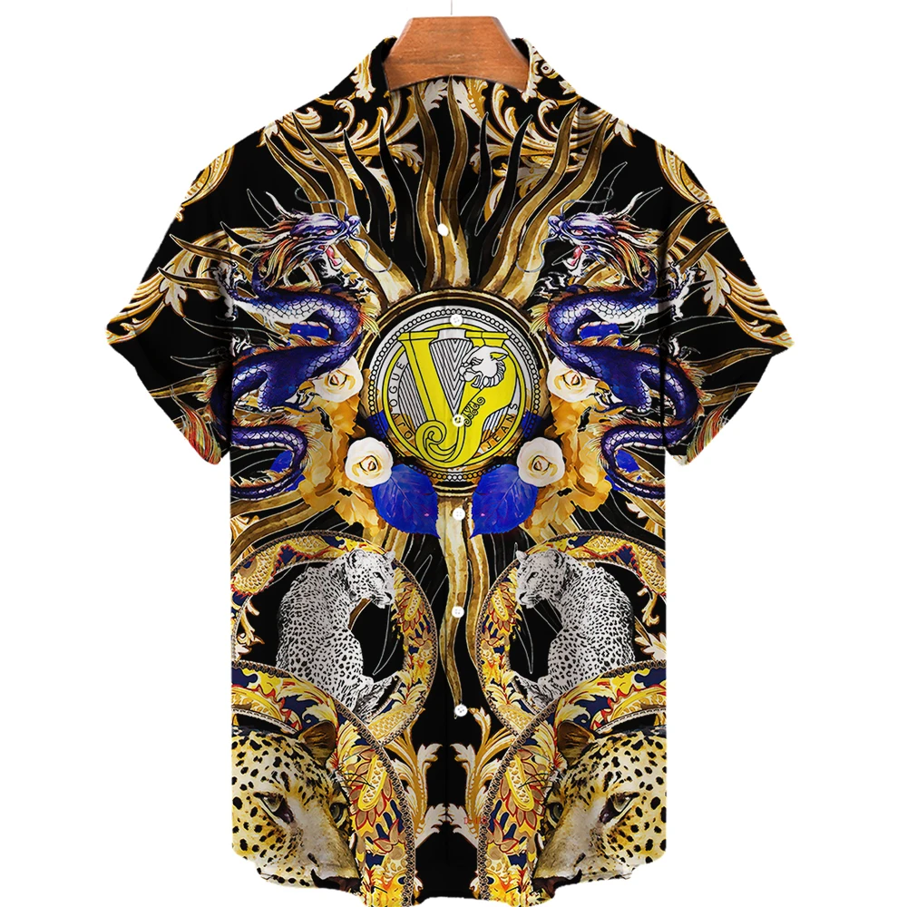 Camisa solta de manga curta havaiana masculina, respirável, barroca, casual, elegante, luxo, leve, 2024