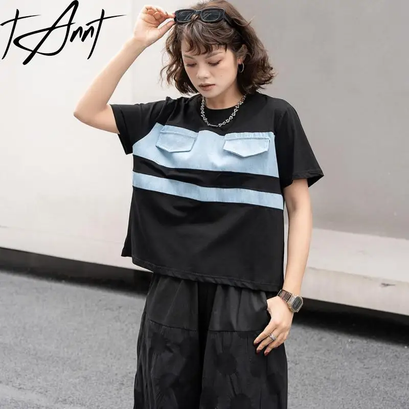 

Tannt Women T-shirt Short Sleeves Color Matching Cotton Tshirt Tops Black White Fashion Casual Summer T-shirt Women 2024 New