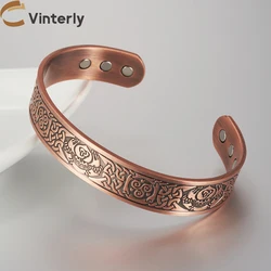 Vinterly Pure Copper Bracelet Men Magnetic Viking Valknut Adjustable Bangle Arthritis Health Magnet Jewelry Metal Anti Radiation