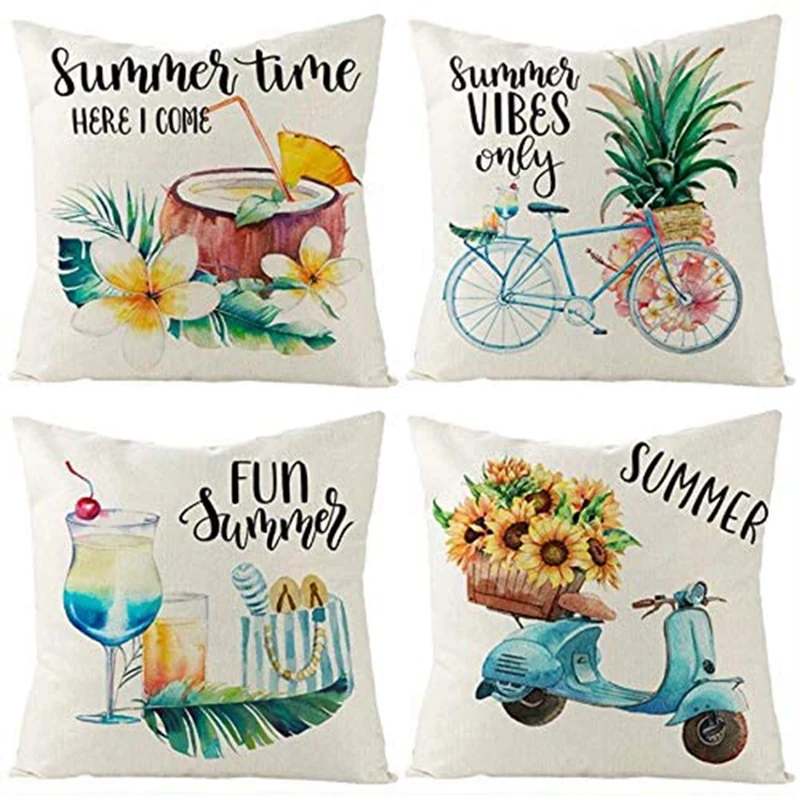 

New Summer Pillow Covers 18X18 Inches Set Of 4 Decorative Throw Pillow Cover Cushion Cover Farmhouse Decor For Couch Home