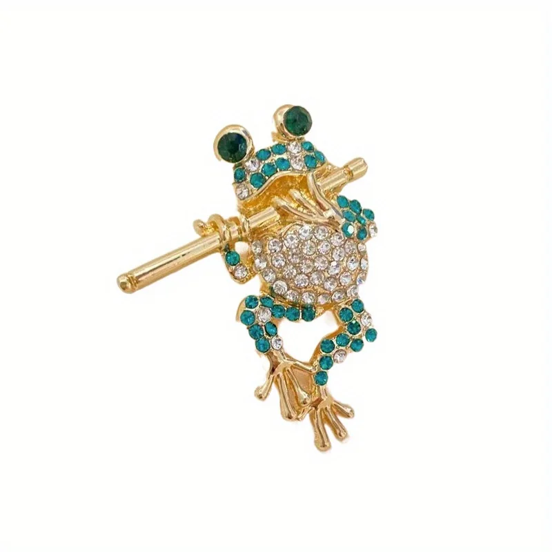Vintage strass schattige cartoon creatieve persoonlijkheid fluit kikker broche - afbeelding 2
