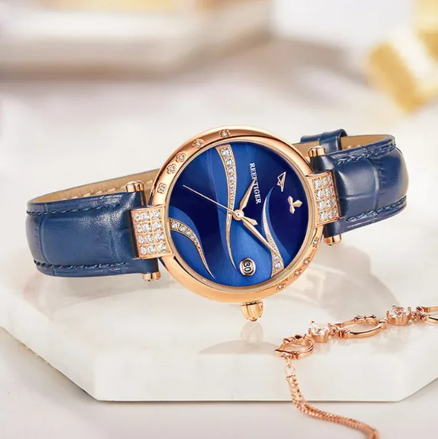 Reef Tiger Women Automatic Watch 34mm Mechanical Wristwatch Diamond Watch Sapphire Relogio Feminino RGA1589