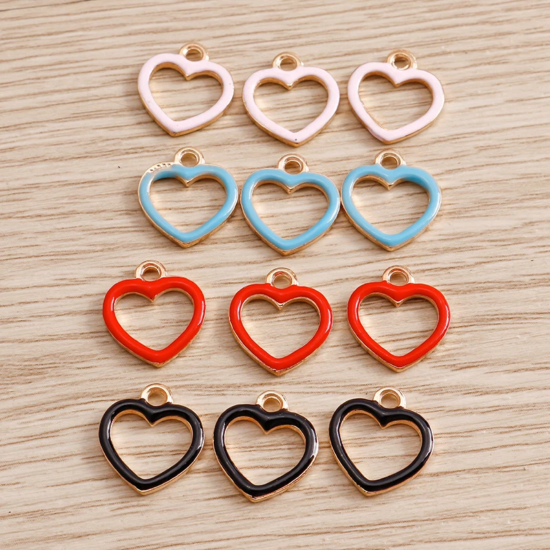 10pcs 11x13mm Cute Enamel Hollow Love Heart Charms Pendants for Earrings Bracelet Necklace DIY Crafts Jewelry Making Accessories