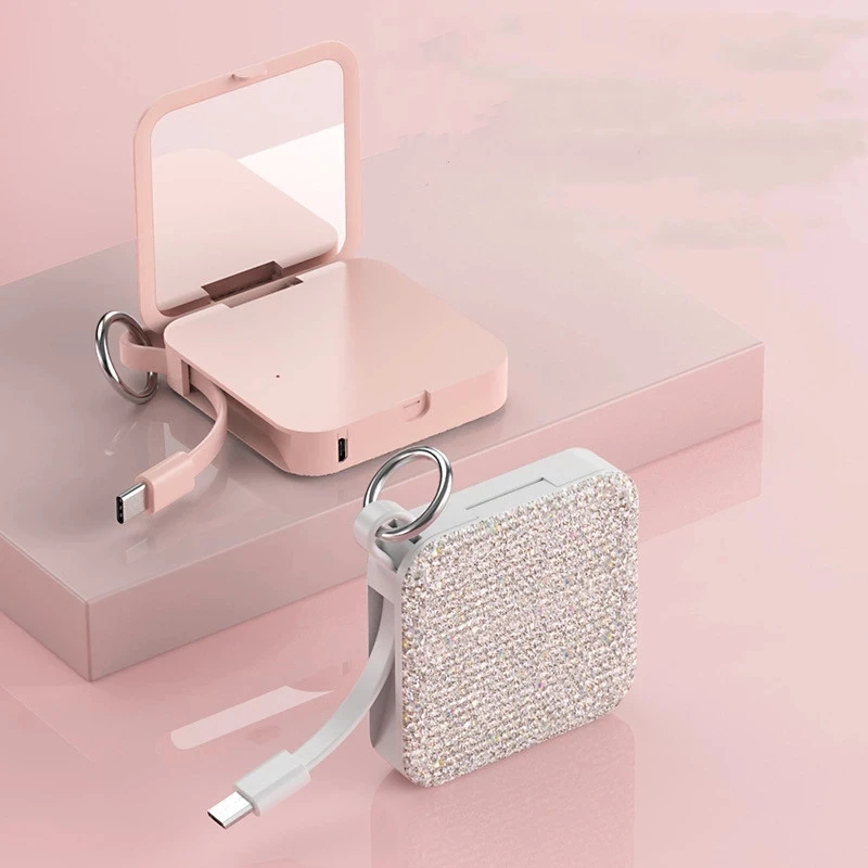 

THE MIRROR, smart mirrow, SKIN CARE TOOL,Inlaid rhinestones， magic mirror, pocket mirror, mobile power bank with charging cable