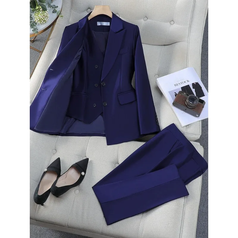 2024 nuove donne gilet Blazer e pantalone vestito rosa Navy arancione ufficio signore lavoro lavoro carriera indossare formale 3 pezzi Set