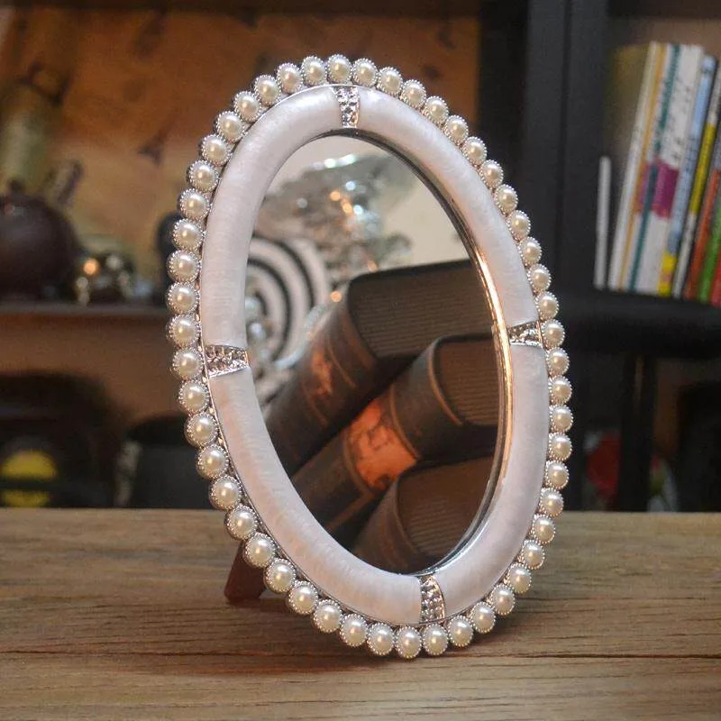 European oval Internet celebrity creative countertop HD single-sided mirror PV comb makeup mirror ornament wedding decoration su