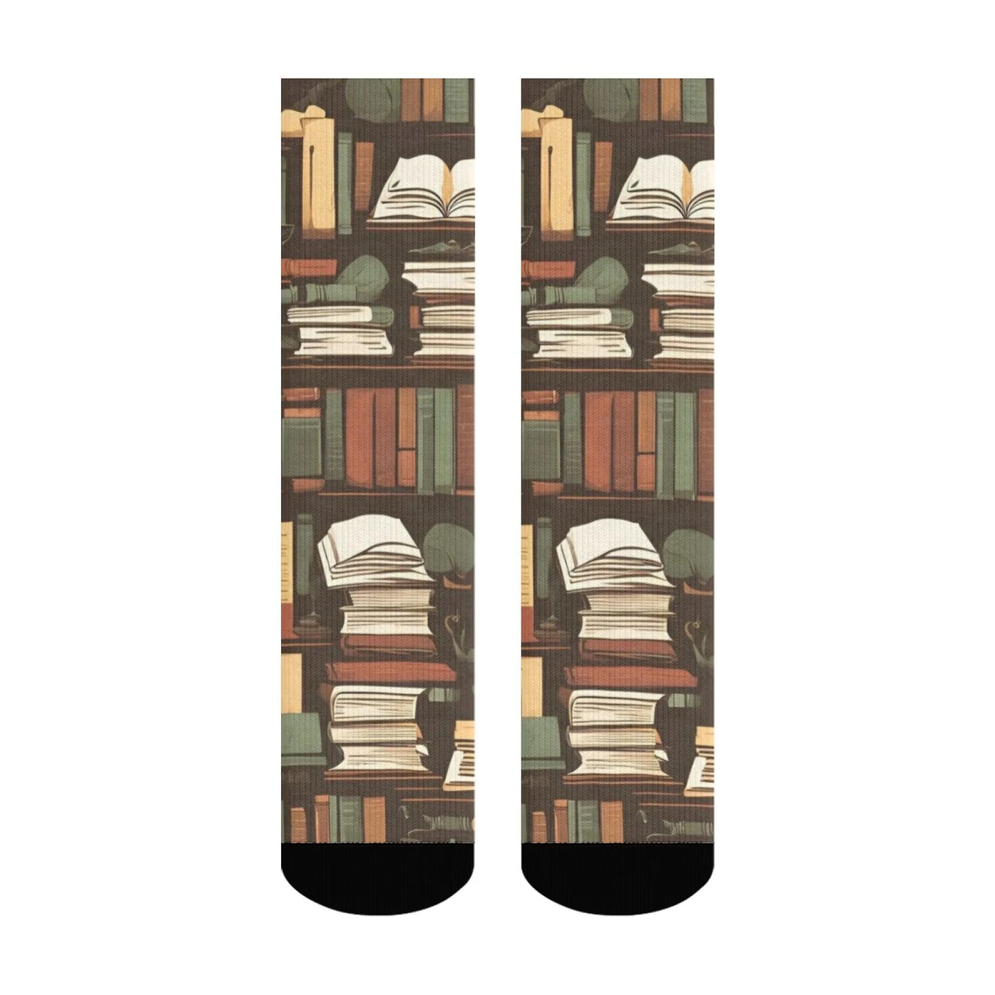 1 Pair Novelty Crew Socks Hip-Hop Street Fashion with Whimsical Book & Glasses Print Black Cap Funny Novelty Playful Sock Design