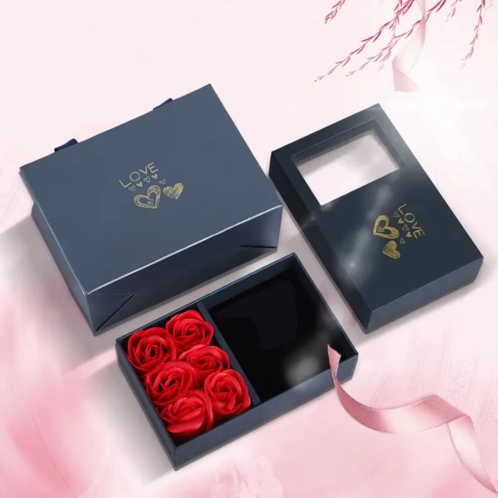 

Valentine's Day Eternal Roses Gift Box Window Opening Six Rose Ring Box Eternal Flower Birthday Gifts Pendant Necklace Box