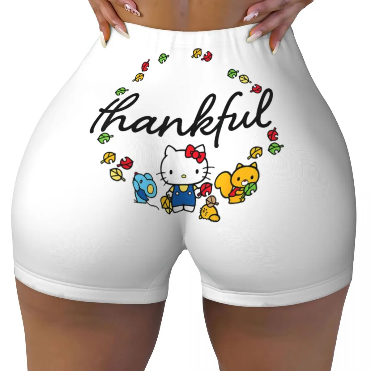 Woman Workout Yoga Tight Shorts Hello Kitty Thanksgiving Honey Peach Hip Shorts Volleyball Biker Gym Pants