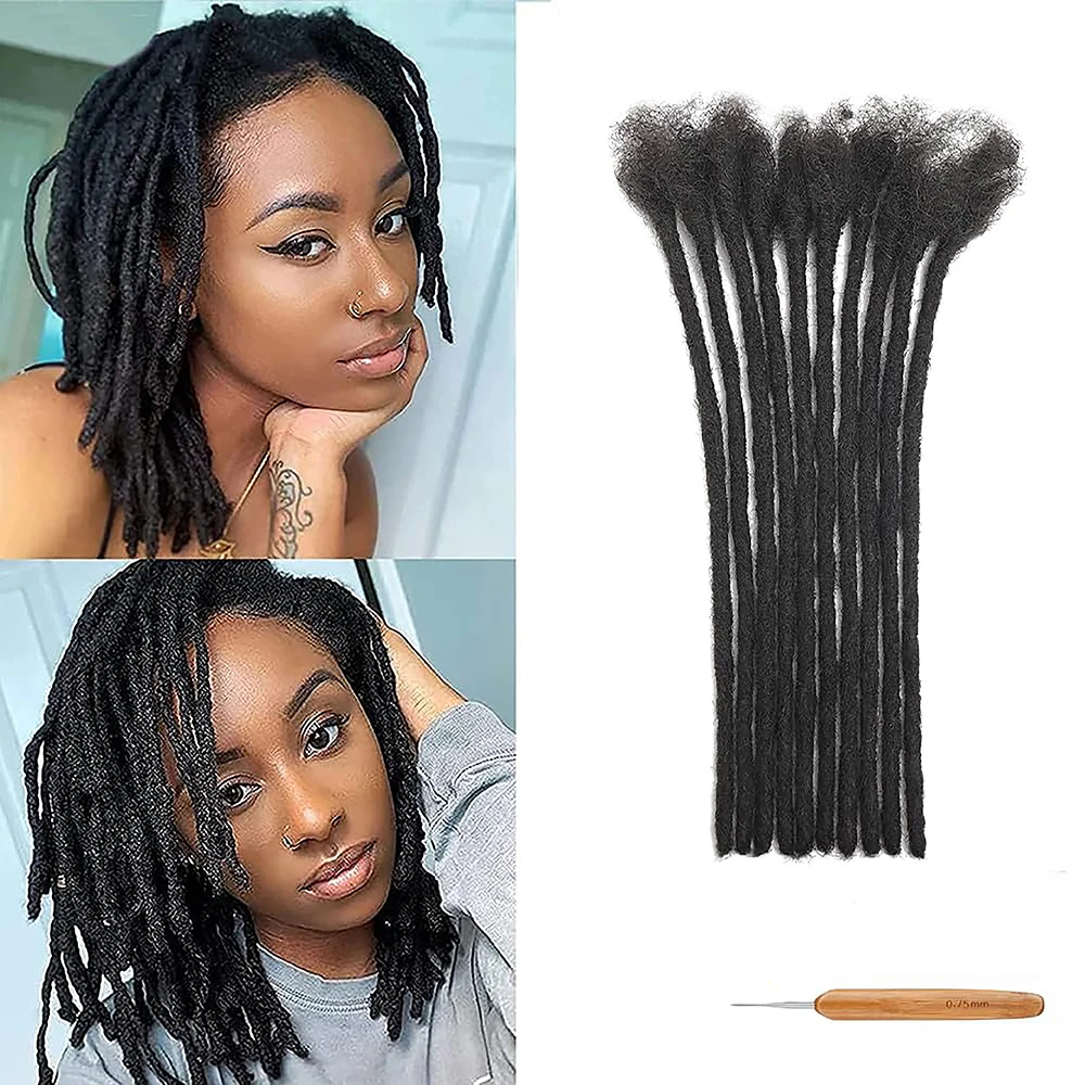 6 Inch 0.4cm Thickness Dreadlock Extensions Human Hair 30 Strands Locs Extensions Real Human Hair, Natural Black for Women Men