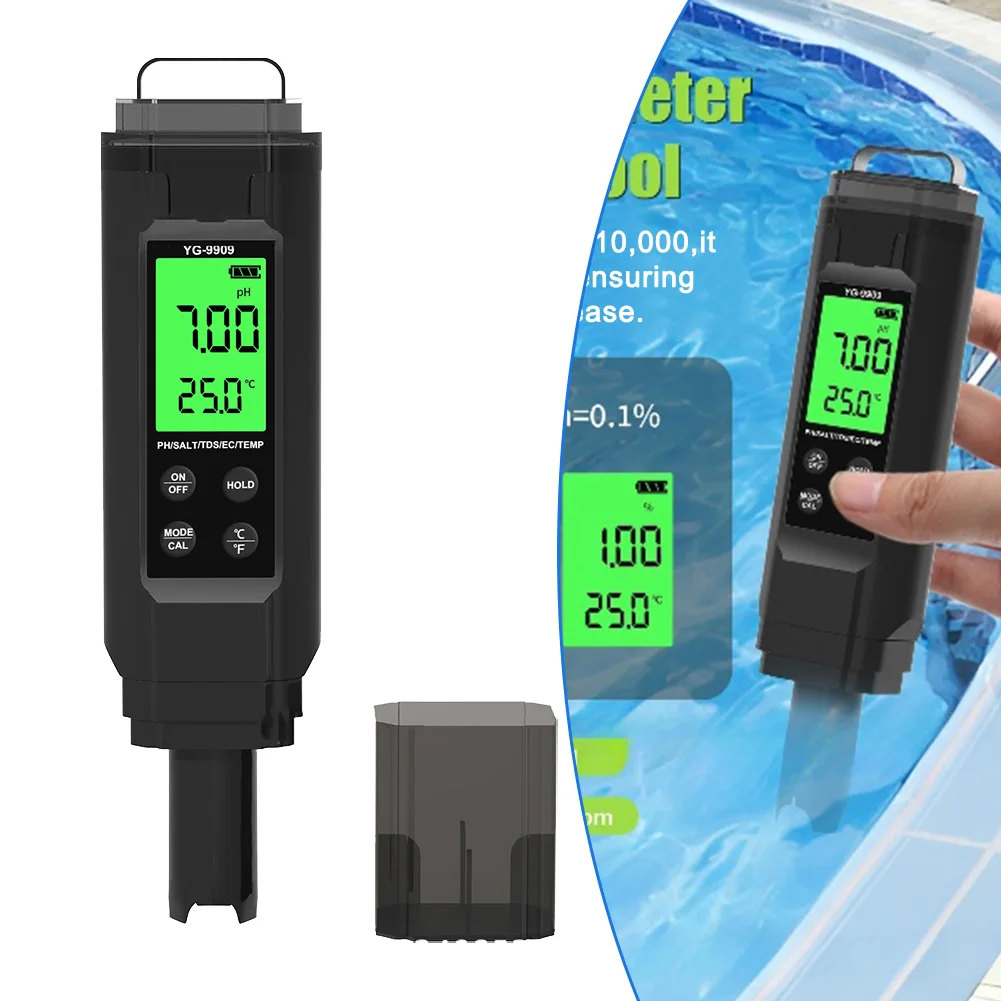 

Advanced 5 in 1 Water Quality Tester Suitable for Hydroponics Swimming Pools Accurate pH EC Salt Temperature Measurement