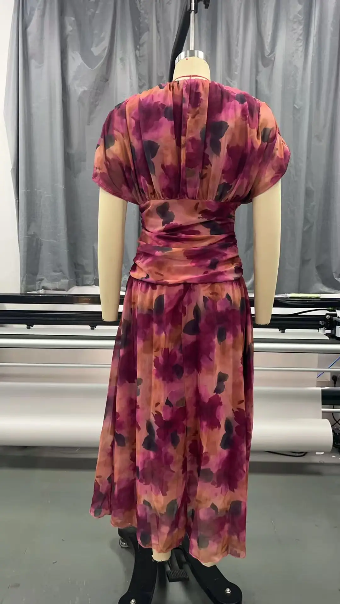 Elegant Off Shoulder Chiffon Maxi Dress Women's Solid V Neck Short Sleeve Floral Print Mesh Slim Wedding Guest Party Long Dress