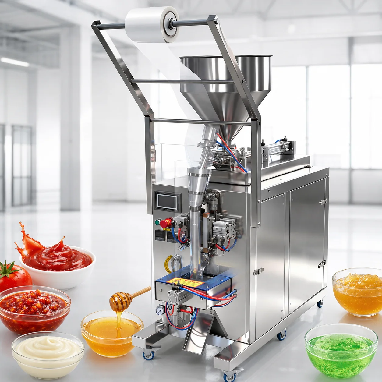 Vertical Form Fill Seal Sauce Packing Machine for Liquid Paste  Multi Function Sauce Packaging Equipment