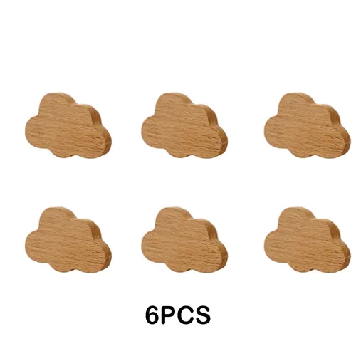Imagen 2 del producto 6/12 Uds. Perillas de madera para cajón de nube, manijas para muebles con forma de nube/estrella, tiradores de madera para gabinete de niños con estrellas de nube, perillas con tornillos