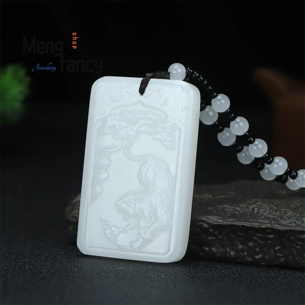 Natural Hetian White Jade Zodiac Tiger Pendant Simple Exquisite High-grade Handicraft Couple Luxury Fashion Jewelry Holiday Gift