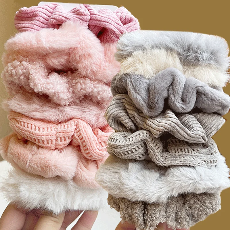 7PCS/Set Winter Velvet Plush Hair Scrunchies for Women Girls Elastic Hair Band Multicolor Rubber Band Hair Loop Hair Accessories