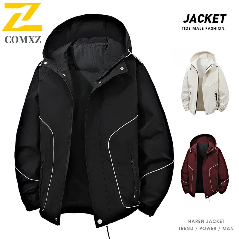 

COMXZ Men Jacket Classic Hooded Outdoor Mountaineering Lightweight Waterproof Coat Fashion Street Style Windproof Autumn coats
