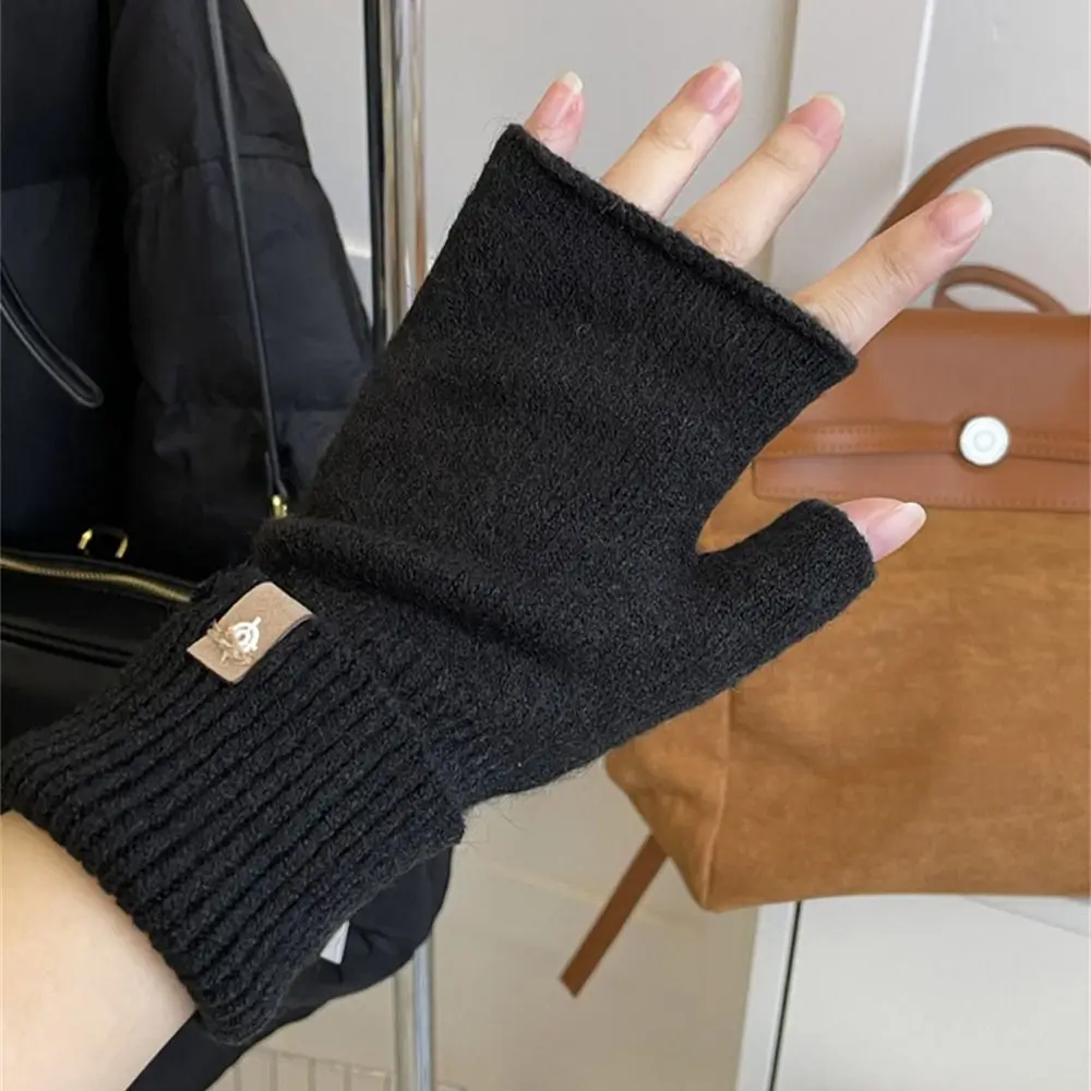 Fashion Warm Knitted Gloves Elastic Long Half Finger Gloves Solid Colour Sleeve Gloves for Autumn Winter