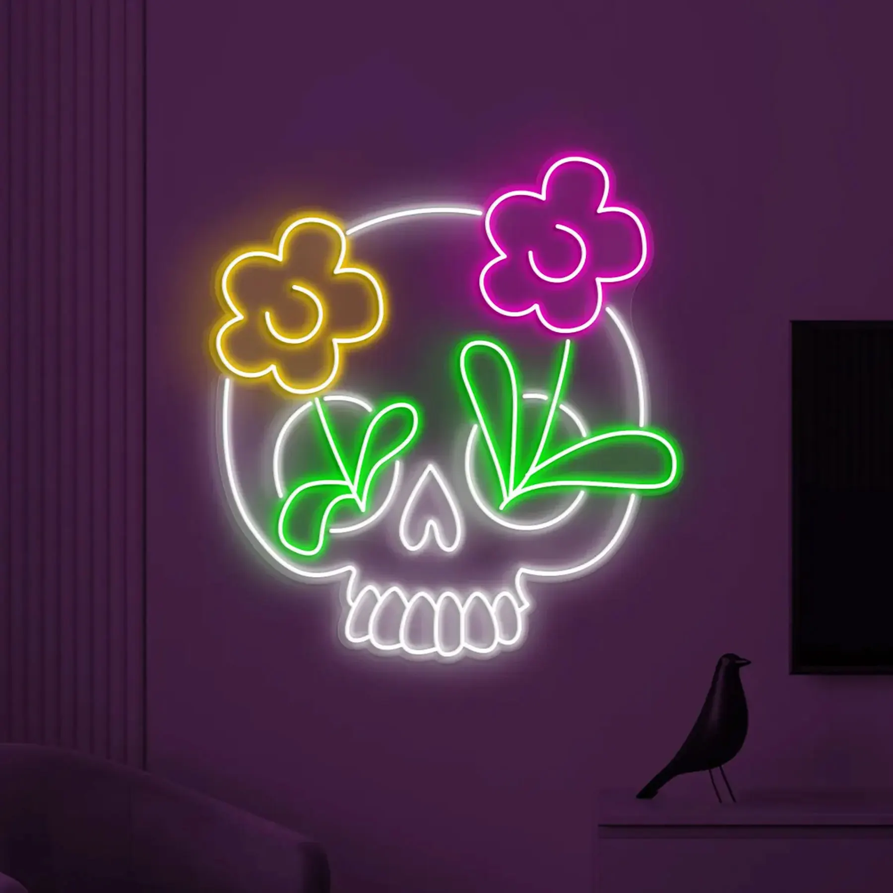 Anime Skull Neon Sign Flower Skull Wall Decor Bar Beer Man Cave Neon Horror HouseGame Room Sign Flower With Skull Neon