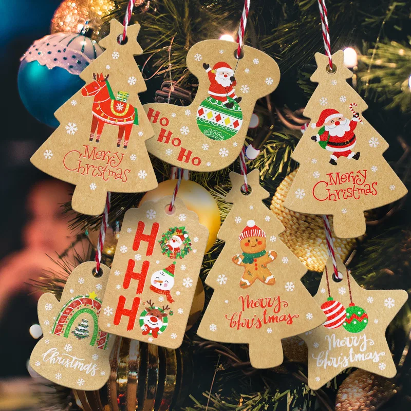 50Pcs Christmas Hanging Tag Kraft Paper DIY Xmas Tree Gifts Tags Labels Packaging Ornament Christmas Decorations 2024 New Year