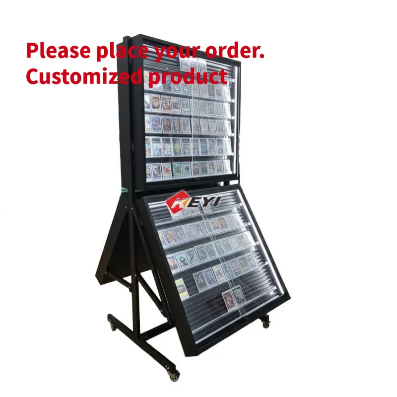custom.Removable Newest Double Sided Trading Card Display Stand with Wheels TCG Cards LED Display Sport Cards Collectible D