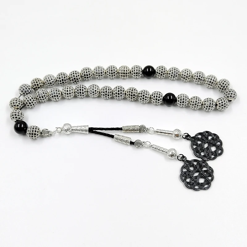 Luxury Tasbih black&silvers bead beinlaid zircon stone Eid gift Muslim bracelet Misbaha rosary bead islamic handmade prayer bead